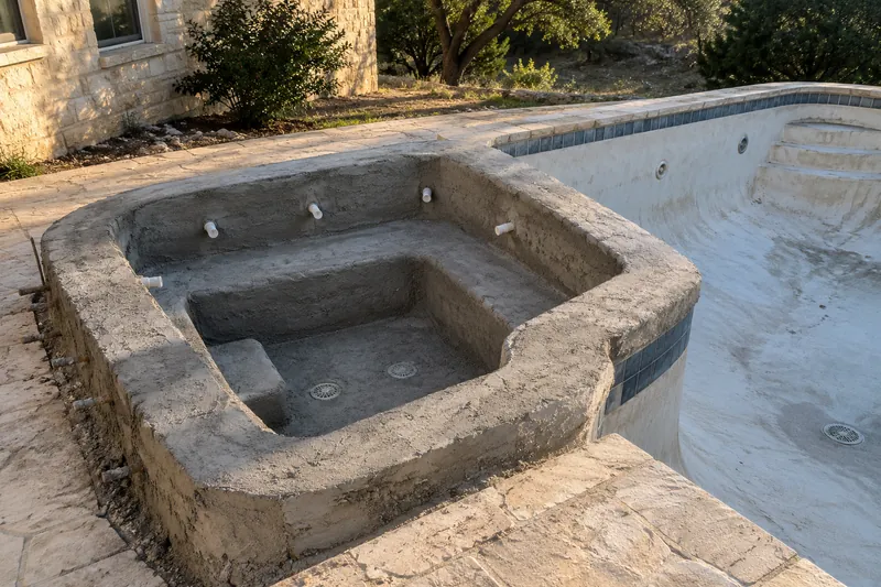 New gunite spa shell beside an existing pool